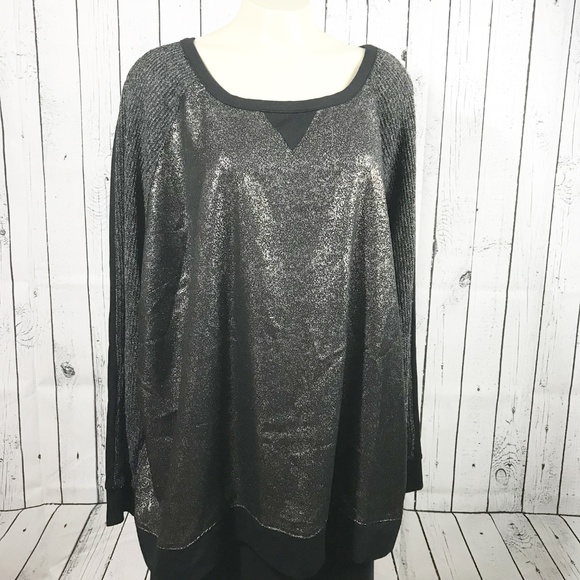 NWT APT.9 black silver foil knit sweater Plus 3X - Picture 1 of 8